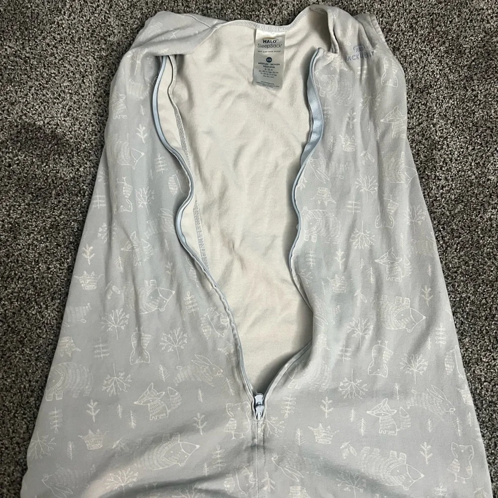 HALO SleepSack Swaddle - Light Gray with White Woodland Print
